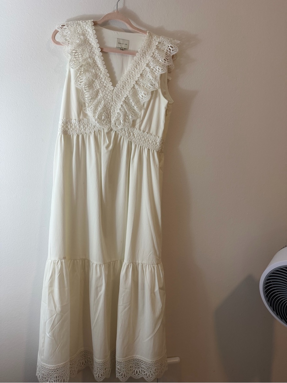 Adelyn Rae Cream Crochet-Trim Midi Dress